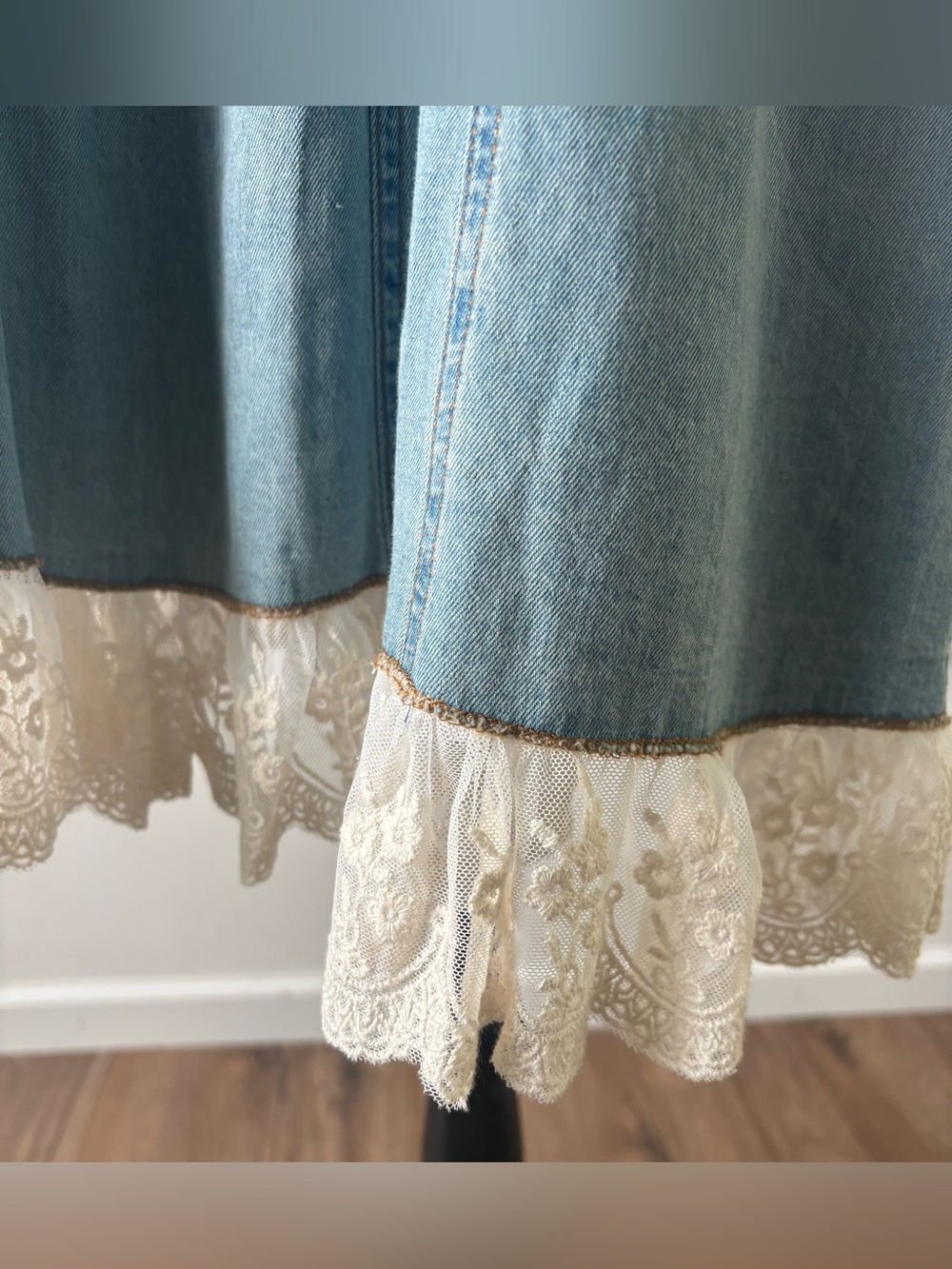 Oyrosy Boho Lace Denim Retro Dress Size Small - Picture 5 of 10